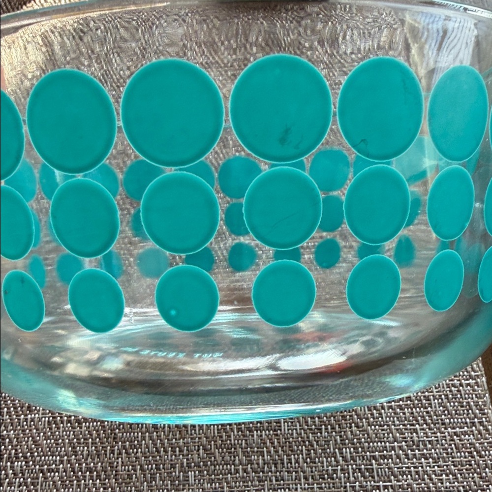 Pyrex 1 Qt Glass Bowl with HTF Turquoise Polka Dots 7201 VGUC - Picture 7 of 8